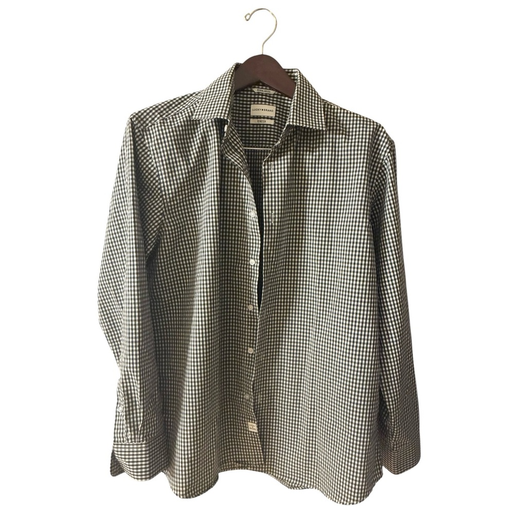 Lucky Brand Men's Black &‎ White Gingham Stretch Regular Fit Long Sleeve 32/33 M